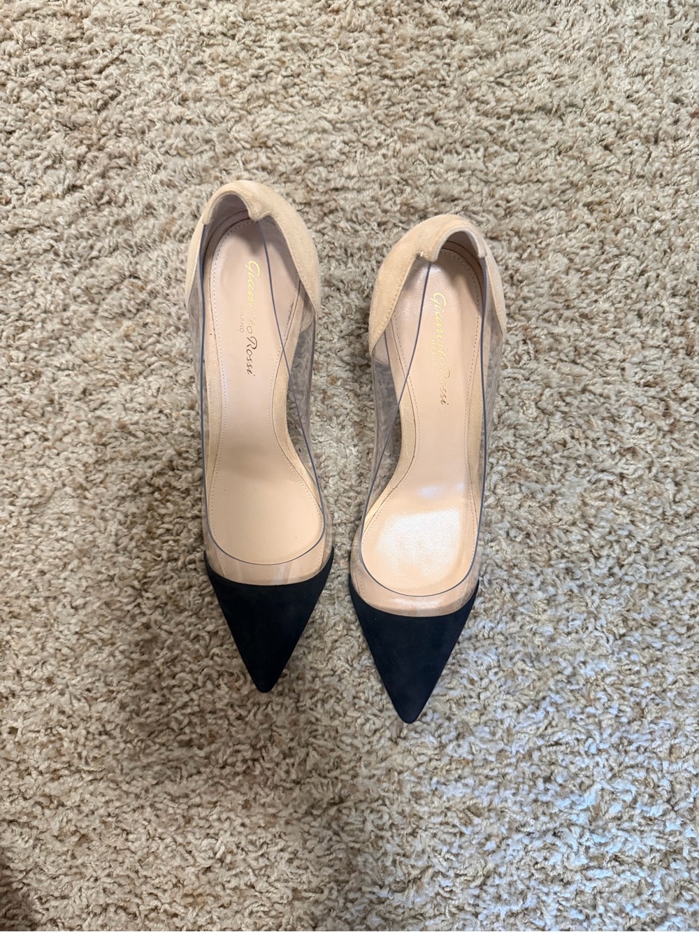 Gianvito Rossi Two-Tone Pointed Pumps in Nude and Black